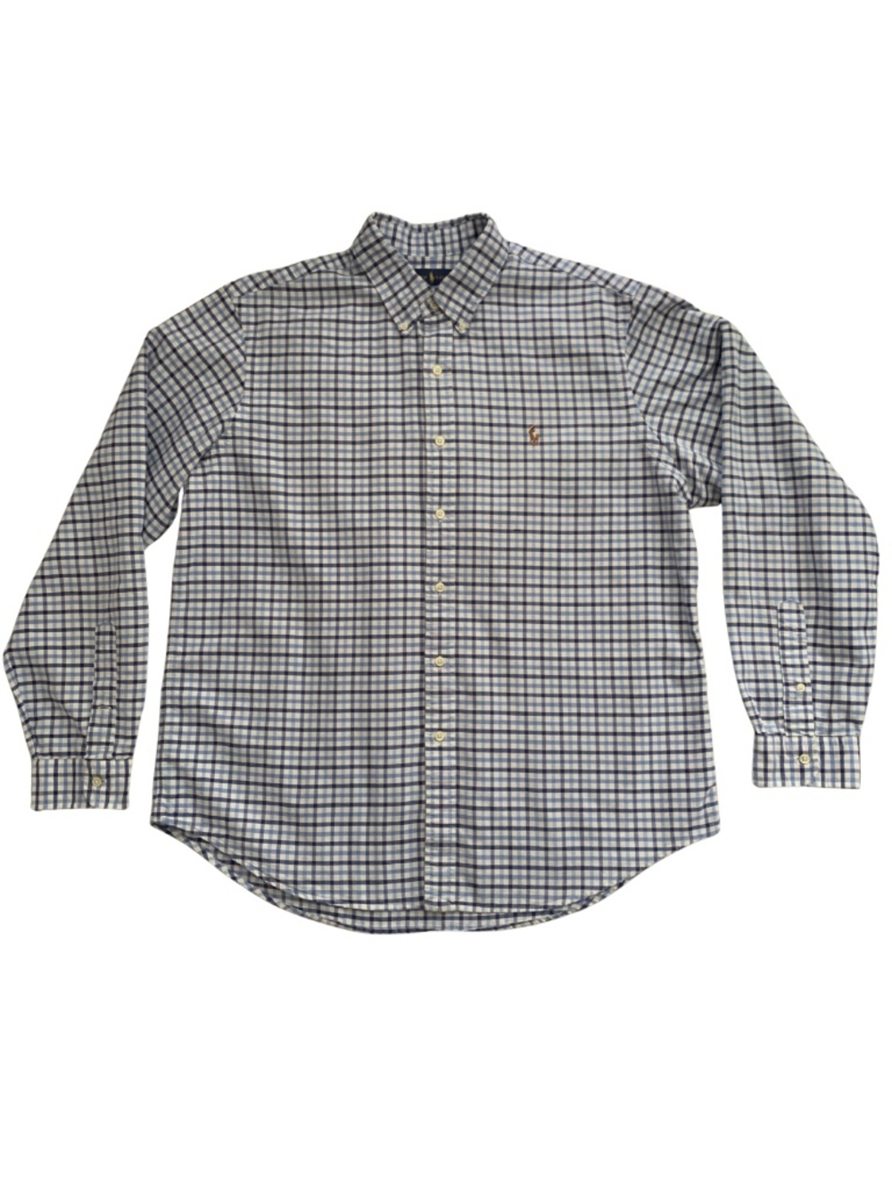 Polo Ralph Lauren Blue and White Plaid Button-Down Shirt Men XL Preppy Academia